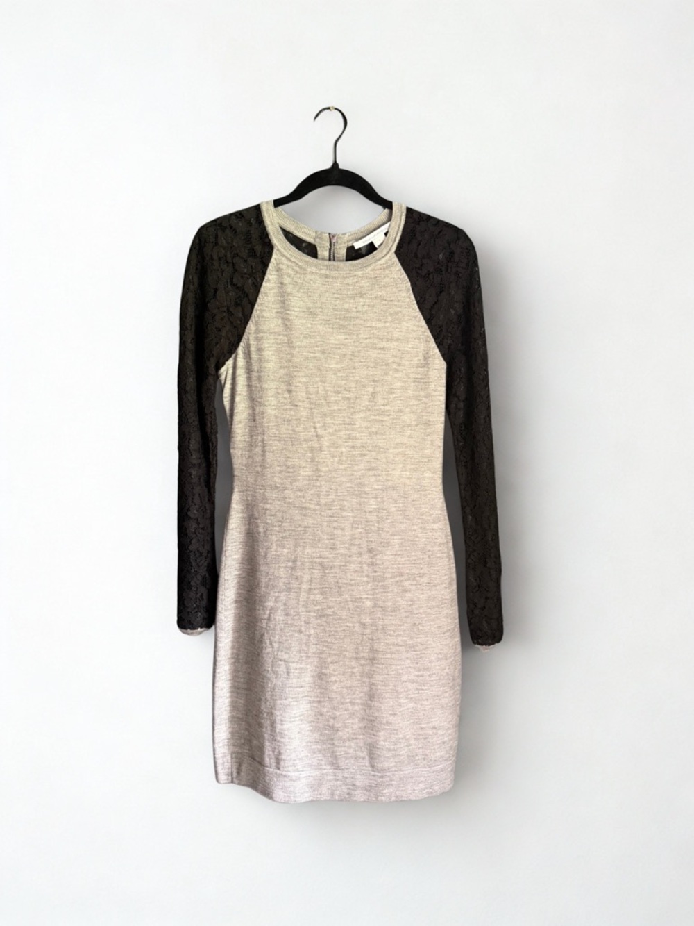 Diane Von Furstenberg Heather Gray Dress with Black Lace Sleeves